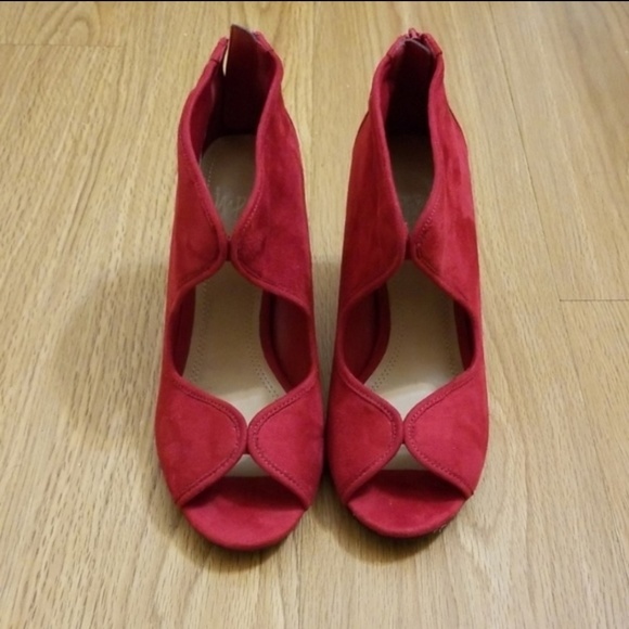 Impo Shoes - NWOT Impo red suede peep toe ankle bootie heels